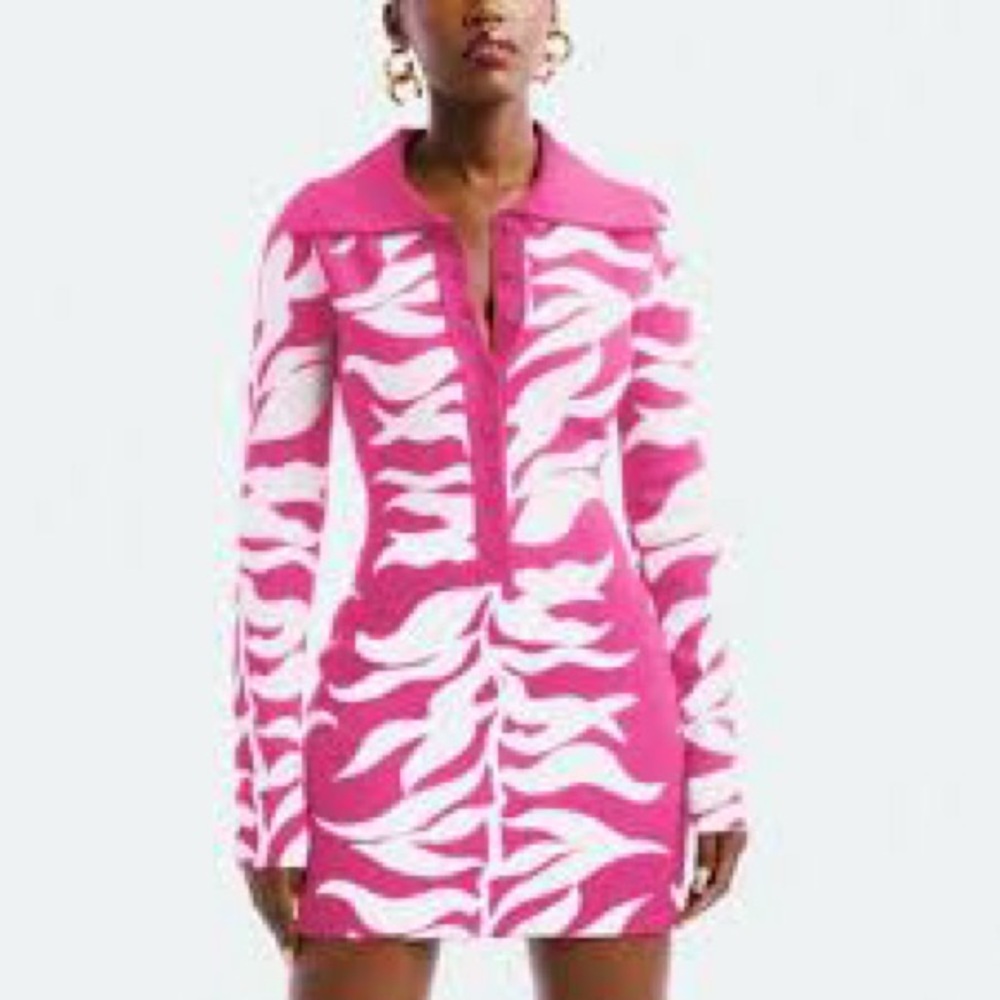 Hanifa Pink and White Long Sleeve Dress